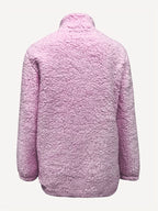 Women's pink sherpa half-zip pullover with stand collar