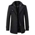 Men's black tailored wool blend winter coat with double collar