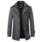 Men's gray tailored wool blend winter coat with double collar