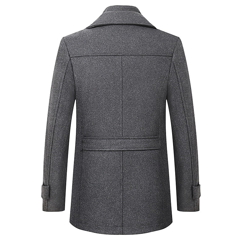 Men's gray tailored wool blend winter coat with double collar