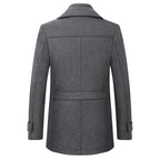 Men's gray tailored wool blend winter coat with double collar