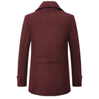 Men's wine tailored wool blend winter coat with double collar