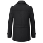 Men's black tailored wool blend winter coat with double collar