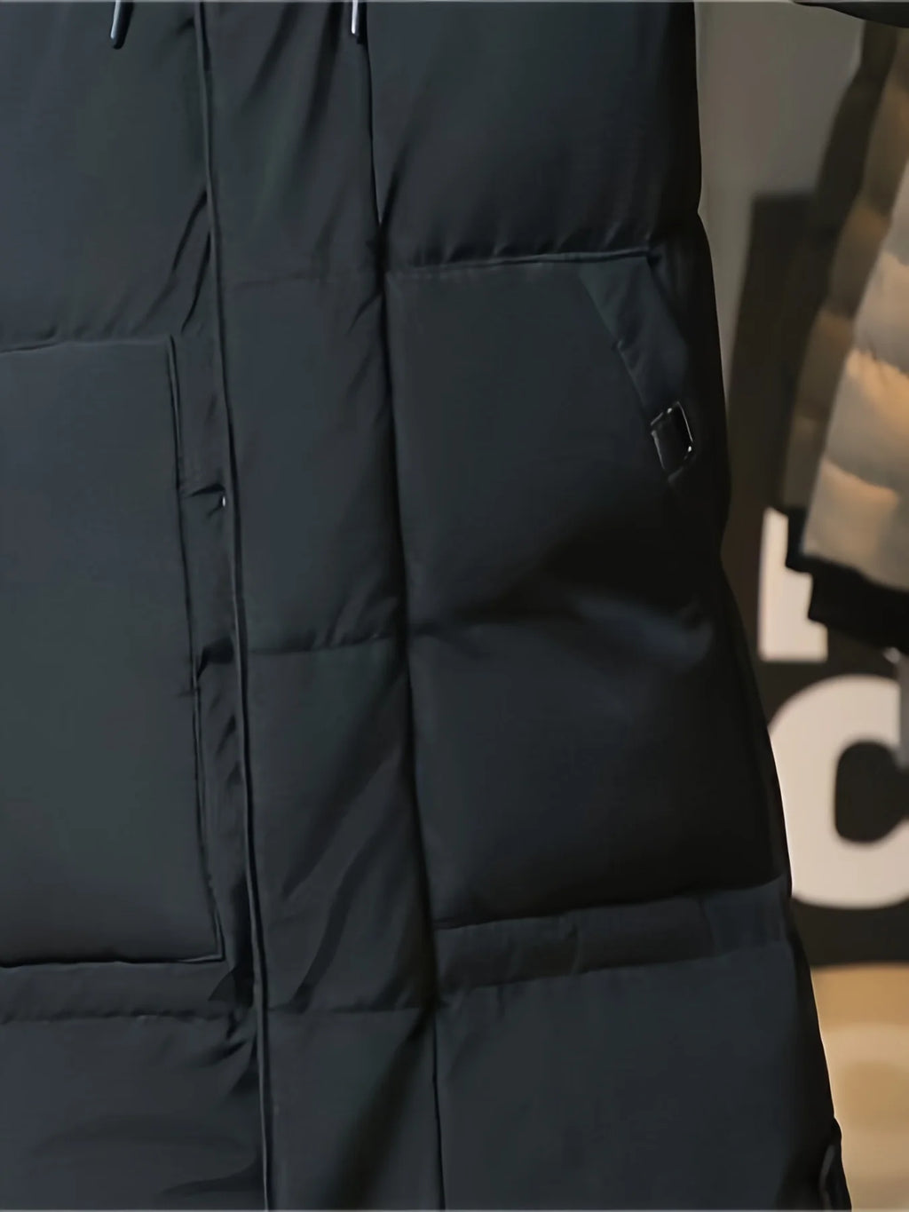Men's black hooded Longline Padded Coat with Zip Pockets for Winter
