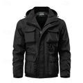 Men's black hooded field jacket with utility pockets