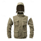 Men's khaki hooded field jacket, detachable hood detail