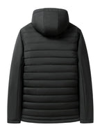 Men's black hooded insulated winter coat, full back view