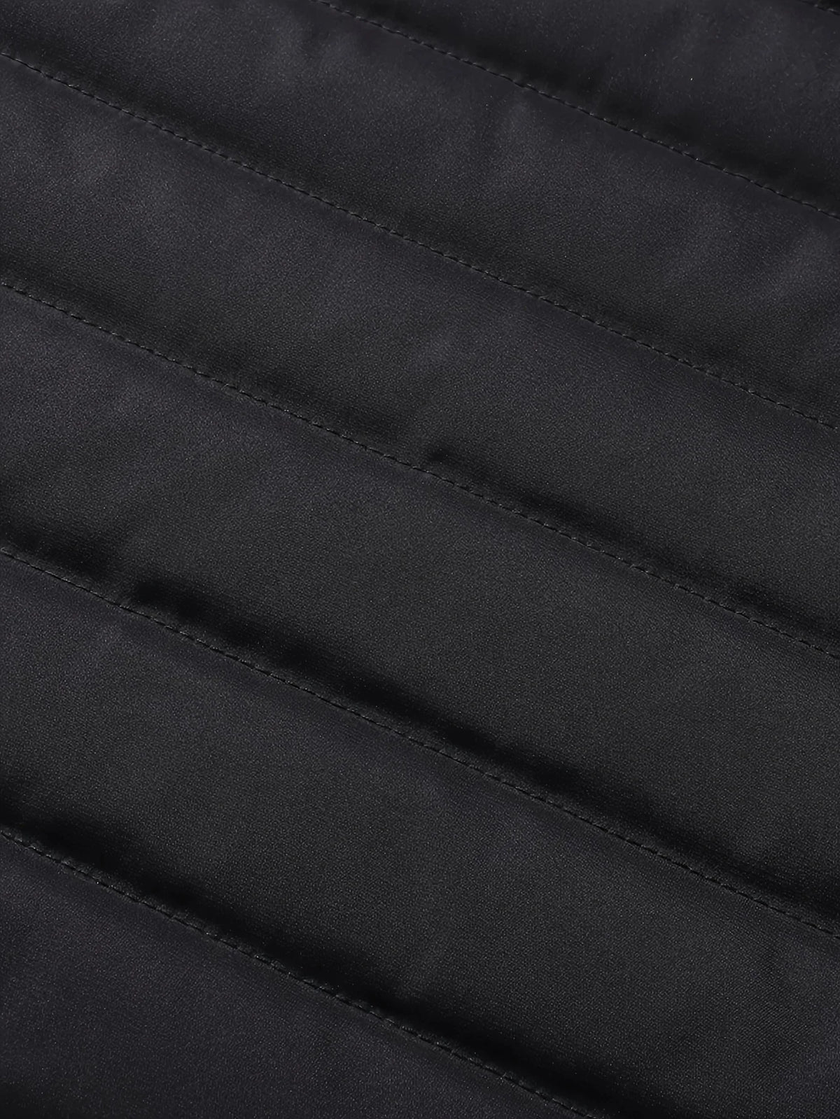 Men's black winter coat, close-up of sherpa lining texture