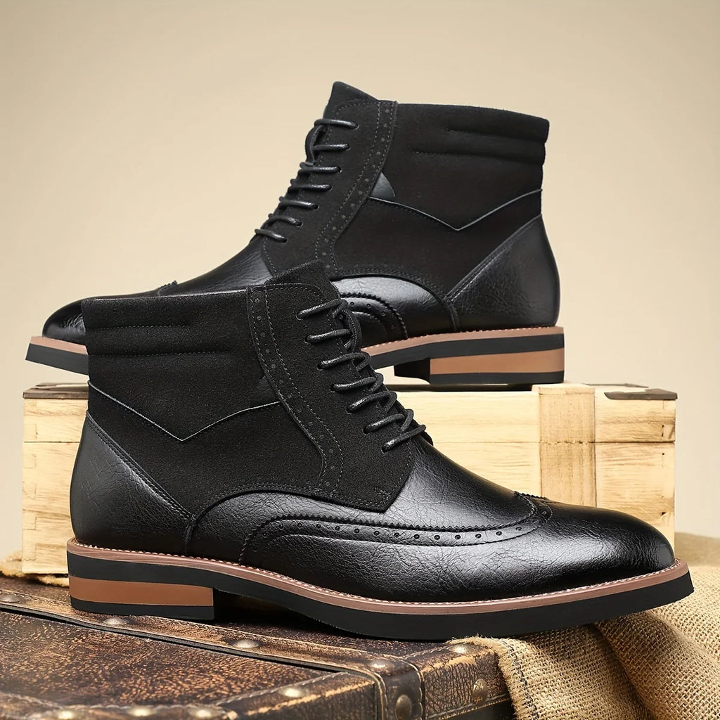 Men's black lace-Up Wingtip Boots with Brogue Detail for Winter