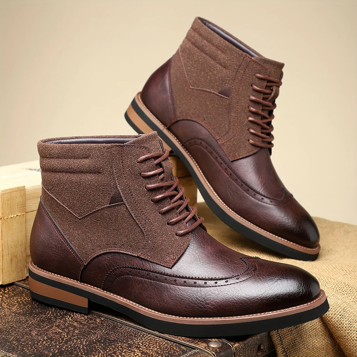 Men's green lace-Up Wingtip Boots with Brogue Detail for Winter
