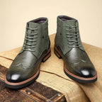 Men's brown lace-Up Wingtip Boots with Brogue Detail for Winter
