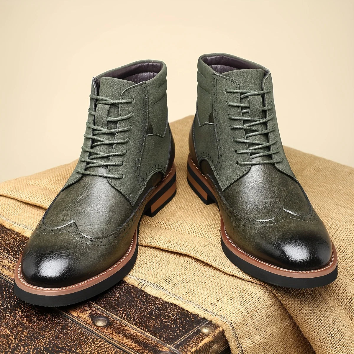 Men's brown lace-Up Wingtip Boots with Brogue Detail for Winter