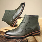 Men's yellow lace-Up Wingtip Boots with Brogue Detail for Winter