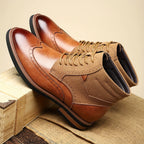Men's yellow lace-Up Wingtip Boots with Brogue Detail for Winter