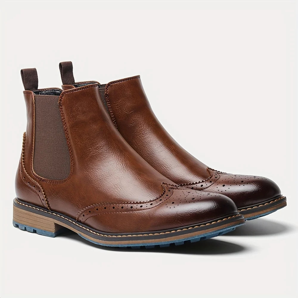 Men's dark brown refined chelsea boots with sleek elastic side panels