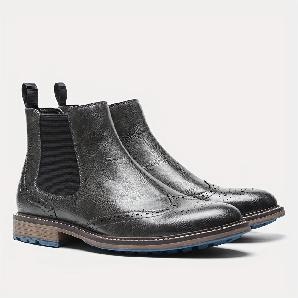 Men's grey refined chelsea boots with sleek elastic side panels