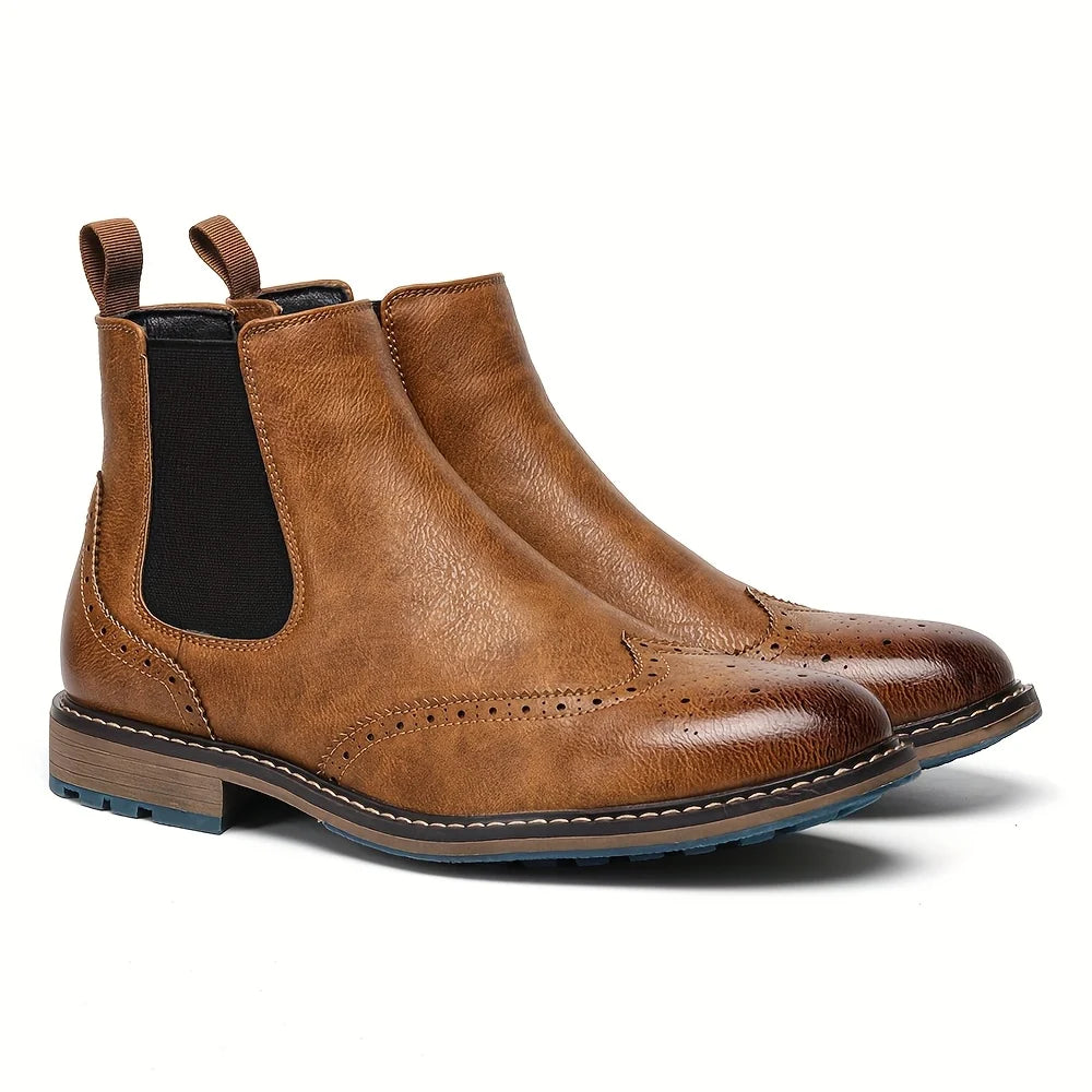 Men's sepia refined chelsea boots with sleek elastic side panels