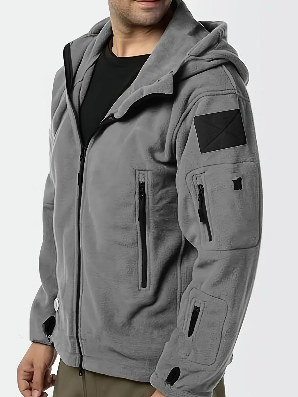 Men's army green tactical Fleece Jacket with Utility Pockets for Winter
