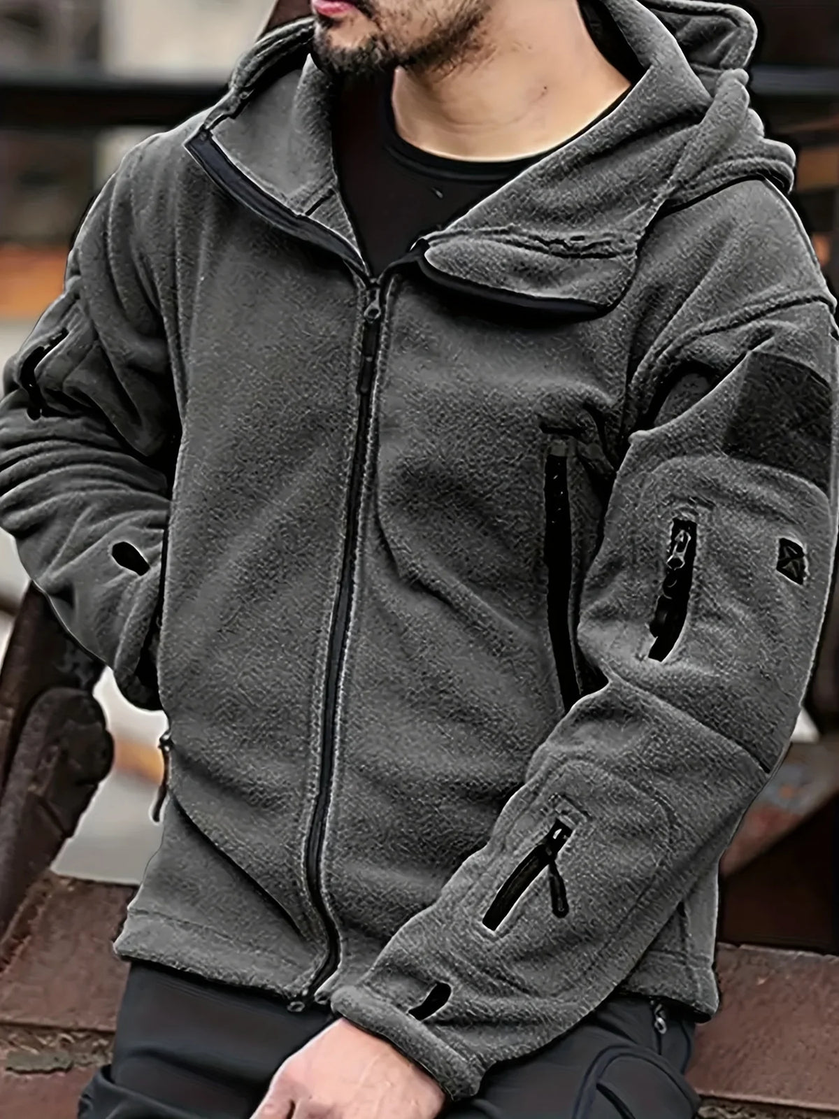Men's army green tactical Fleece Jacket with Utility Pockets for Winter