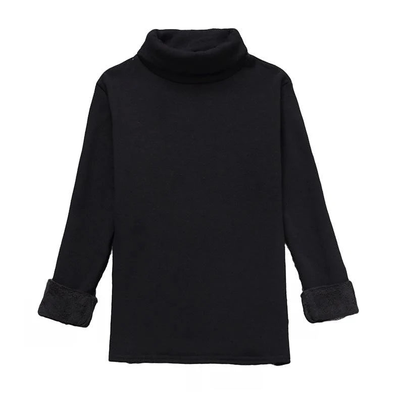 Women's turtleneck black fleece fitted Fleece-Lined Turtleneck Top for Layering