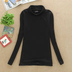 Women's turtleneck black fleece fitted Fleece-Lined Turtleneck Top for Layering