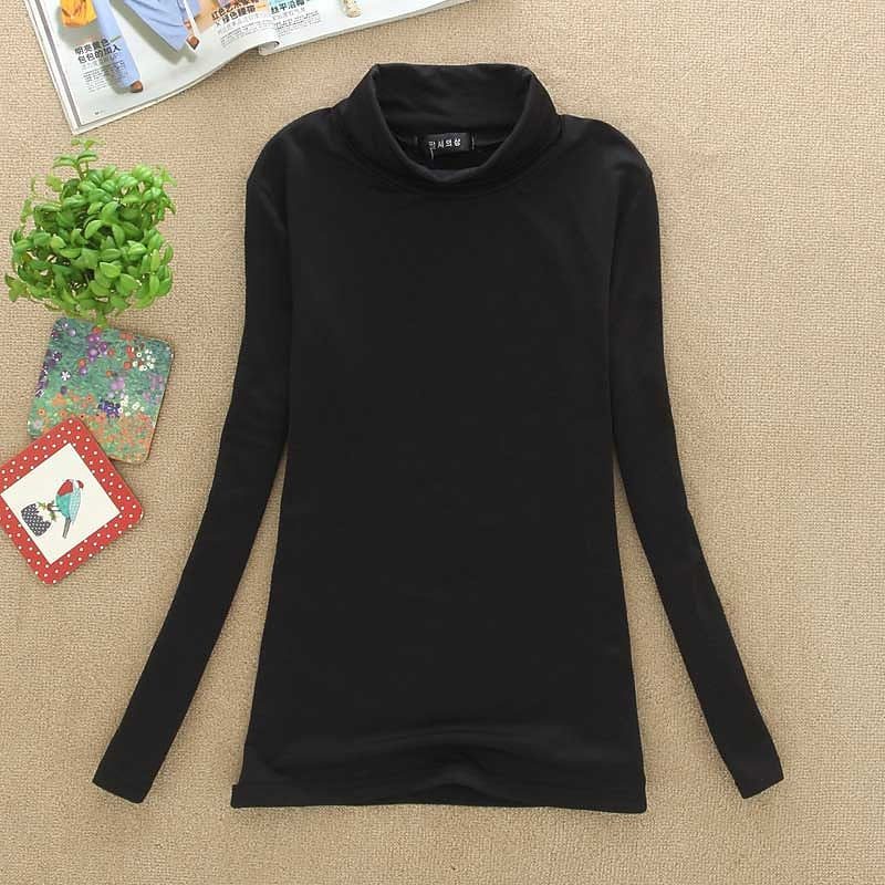 Women's turtleneck black fleece fitted Fleece-Lined Turtleneck Top for Layering