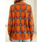 Women's orange plaid button-front cardigan with patch pockets