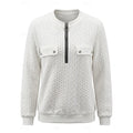 Women's white cable-textured Quarter-Zip Sweater with Pockets