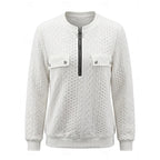 Women's white cable-textured Quarter-Zip Sweater with Pockets