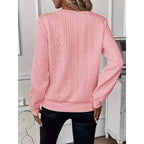 Women's blue cable-textured Quarter-Zip Sweater with Pockets