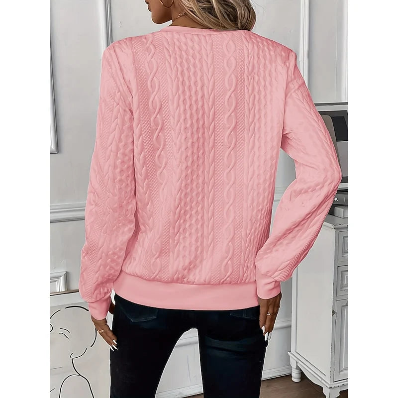 Women's blue cable-textured Quarter-Zip Sweater with Pockets