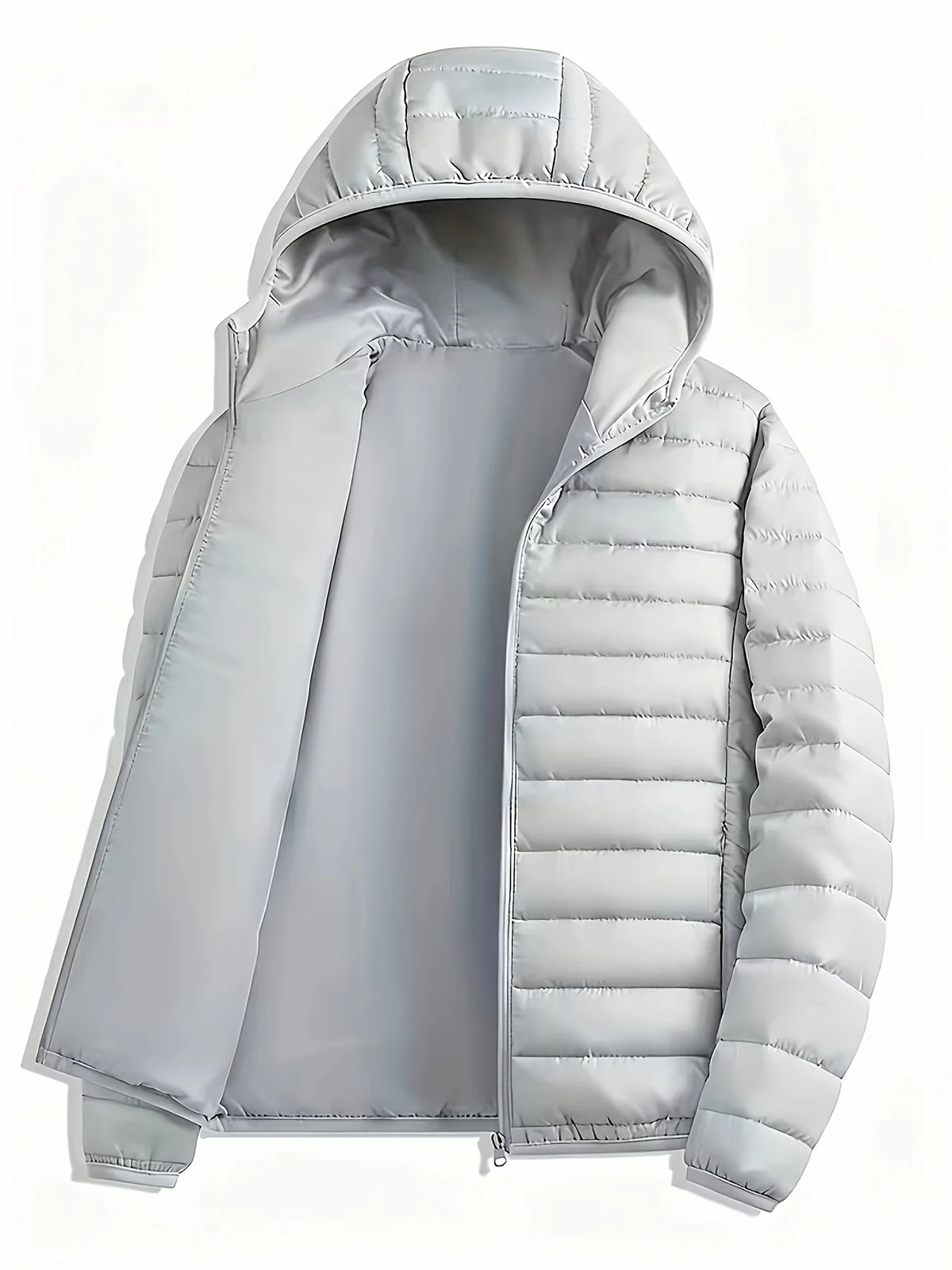 Men's light grey lightweight Hooded Puffer Jacket with Zip Pockets