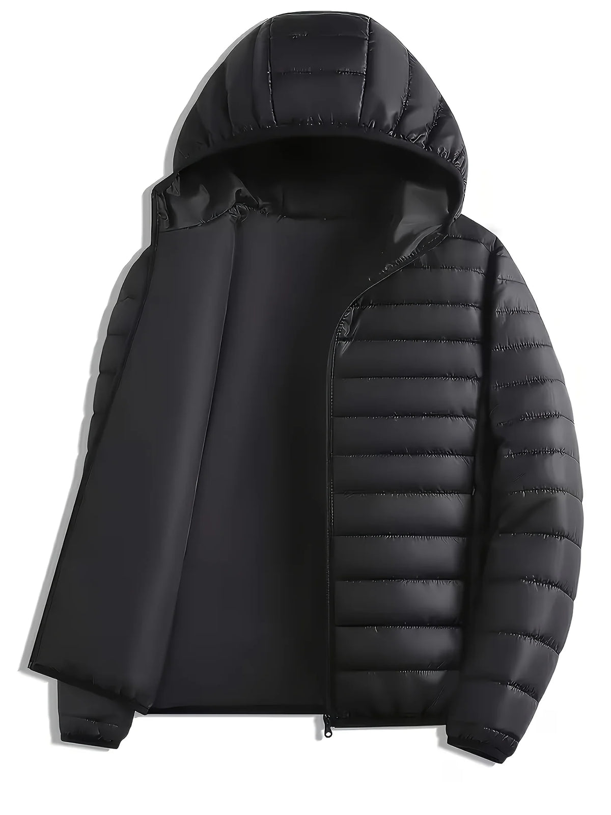 Men's black lightweight Hooded Puffer Jacket with Zip Pockets