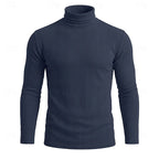 Men's royal blue ribbed turtleneck sweater, slim fit knit