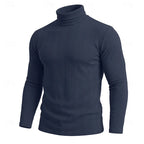 Men's royal blue ribbed turtleneck sweater, slim fit knit