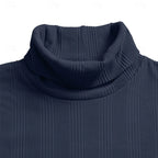 Men's royal blue ribbed turtleneck sweater, slim fit knit