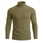Men's military green ribbed turtleneck sweater, slim fit knit