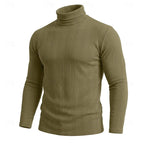 Men's military green ribbed turtleneck sweater, slim fit knit