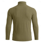 Men's military green ribbed turtleneck sweater, slim fit knit