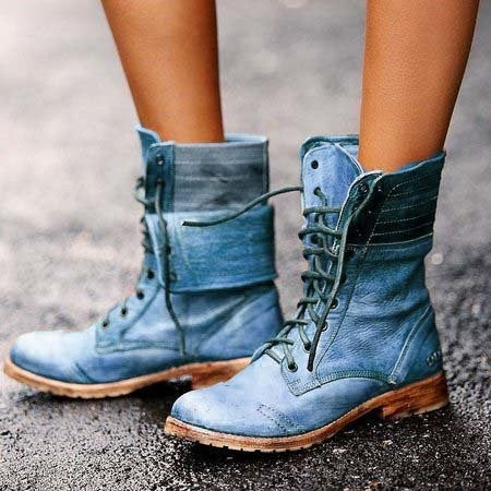 Women's blue lace-up combat boots