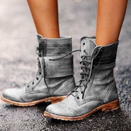 Women's gray lace-up combat boots