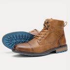Men's sepia cap-Toe Ankle Boots with Contrast Sole and Laces