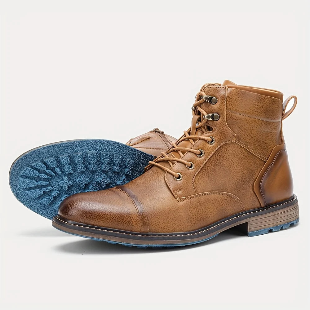 Men's sepia cap-Toe Ankle Boots with Contrast Sole and Laces