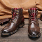 Men's black cap-Toe Ankle Boots with Contrast Sole and Laces