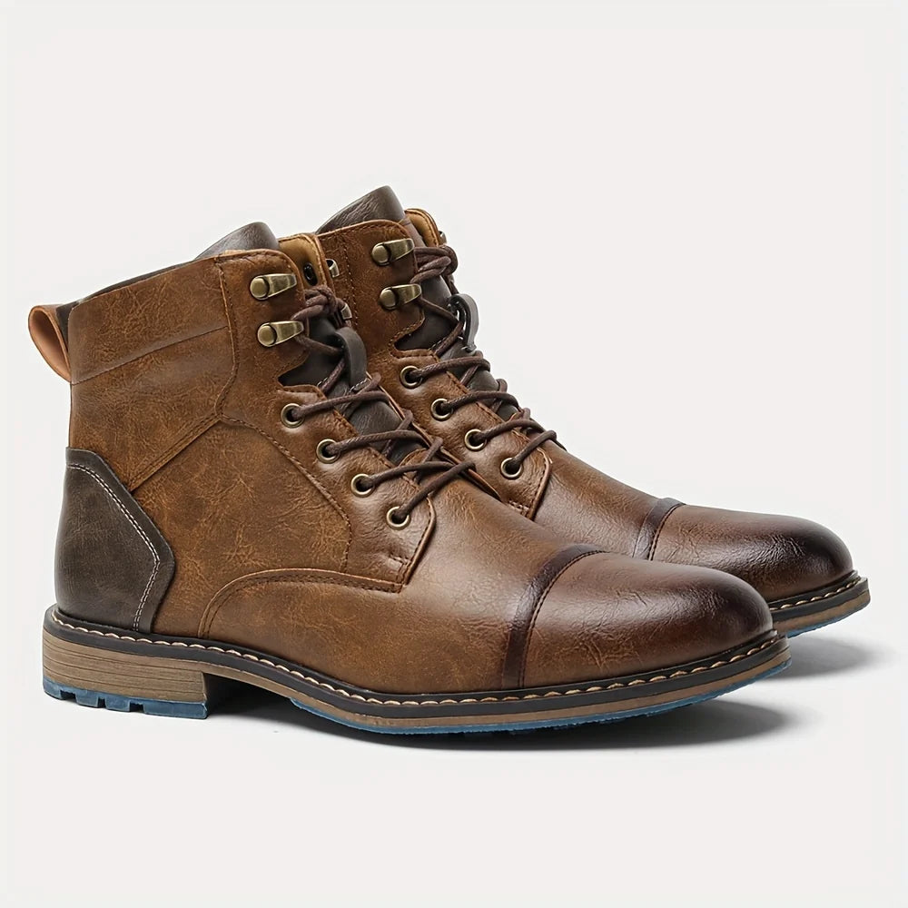 Men's grey cap-Toe Ankle Boots with Contrast Sole and Laces