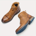 Men's burgundy cap-Toe Ankle Boots with Contrast Sole and Laces
