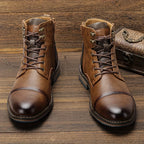 Men's rust cap-Toe Ankle Boots with Contrast Sole and Laces