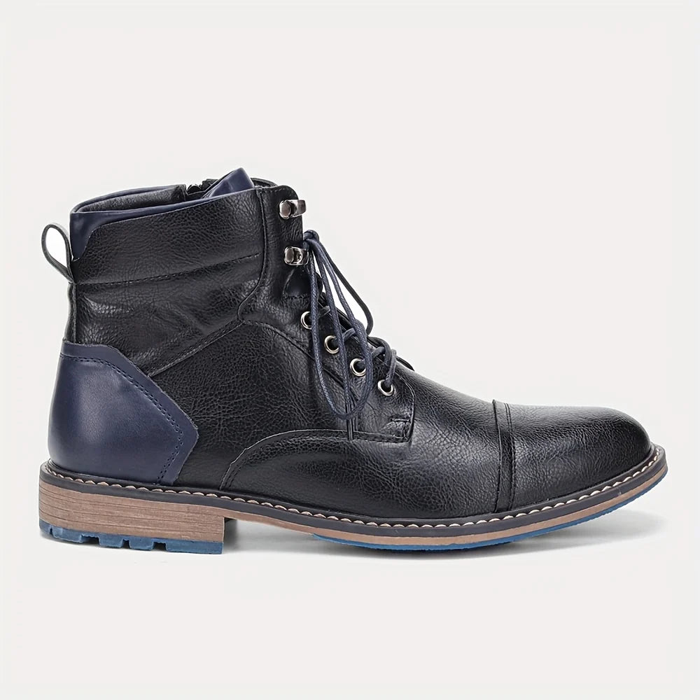 Men's rust cap-Toe Ankle Boots with Contrast Sole and Laces