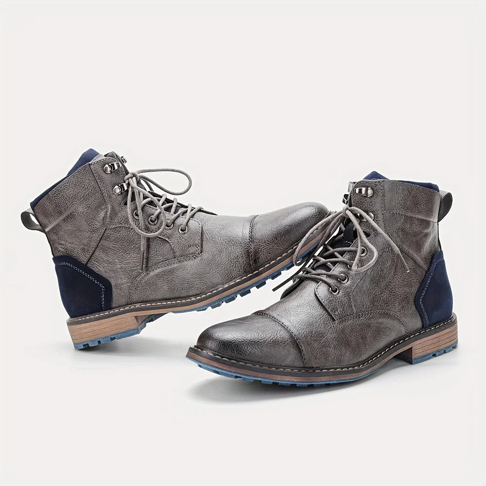 Men's rust cap-Toe Ankle Boots with Contrast Sole and Laces