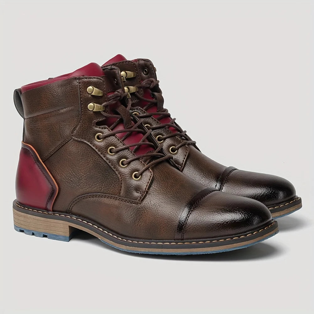 Men's rust cap-Toe Ankle Boots with Contrast Sole and Laces